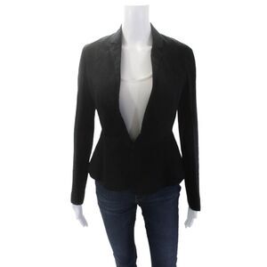 Giada Forte Womens Linen Blend Long Sleeves Hook Closure Jacket Black Size 1